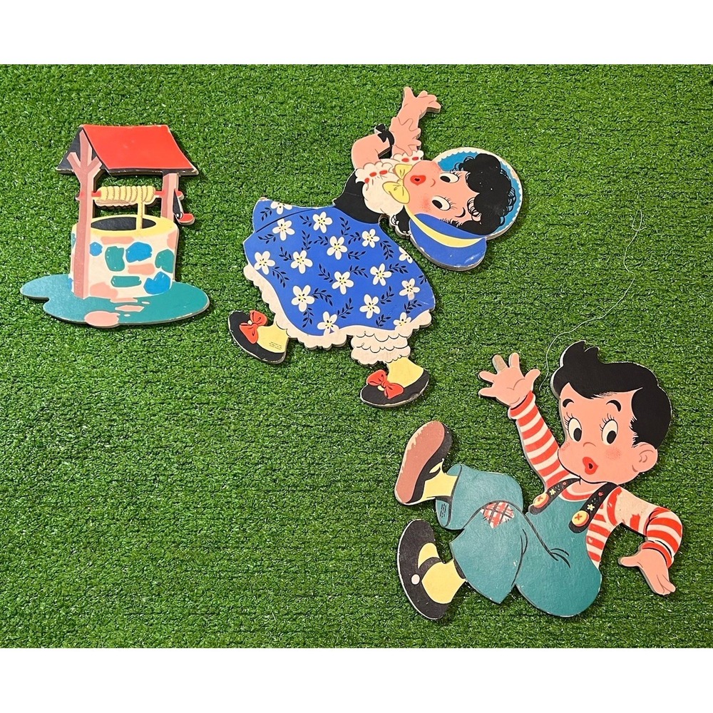 Vintage Mothers Goose Nursery Decor 1950s Jack & Jill Kids Wood Wall Decor  3 Pc